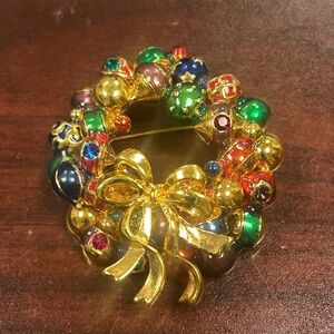 Christopher Radko Christmas Wreath Signed‎ Brooch 🎄